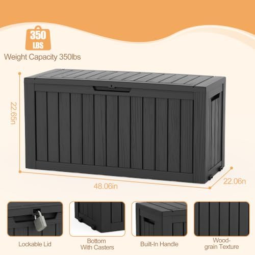 Outdoor Storage Box, Waterproof 100 Gallon Resin Deck Box - Image 5