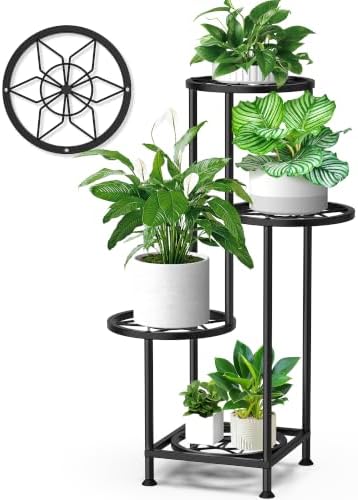 4 Tier Plant Stand Indoor Outdoor, Metal Shelf Holder Corner Black by YOCOMEY