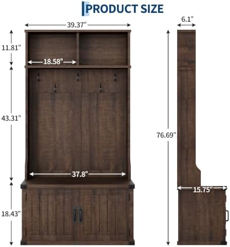 Takywep Extra Large 40" Entryway Hall Tree - Image 2