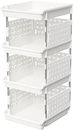 Lifewit Plastic Stackable Storage Baskets, 4 Tier Stacking Bins by Lifewit