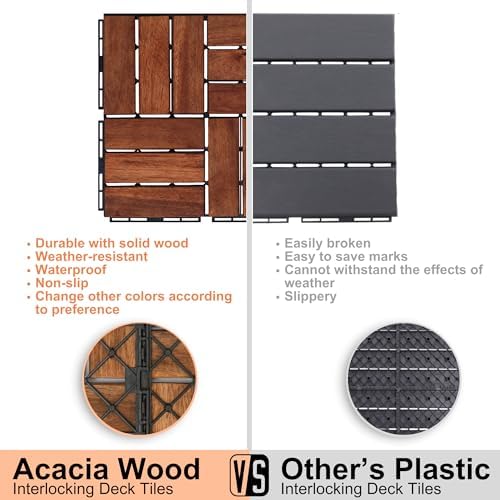 30 PCS Interlocking Deck Tiles, Solid Wood Patio Flooring Outdoor Waterproof - Image 3