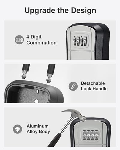 Puroma Key Lock Box Outdoor 4 Digit Code Combination Lockbox House, 8 Gray - Image 4