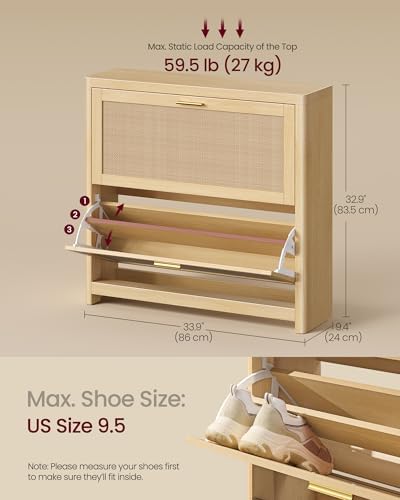 VASAGLE Boho Shoe Storage Cabinet, Rattan-Look Flip Drawers - Image 2