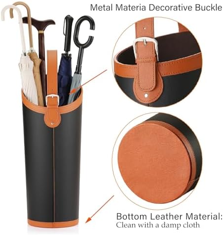 Faux Leather Large Umbrella Holder Entryway，Modern Black Umbrella Rack Stand - Image 4