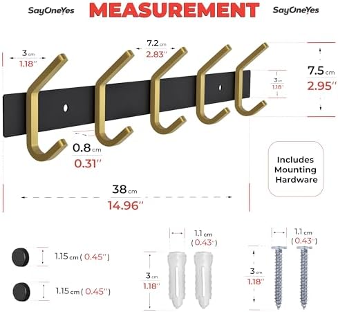Coat Rack Wall Mount – Black and Gold Hook Rail - Image 2