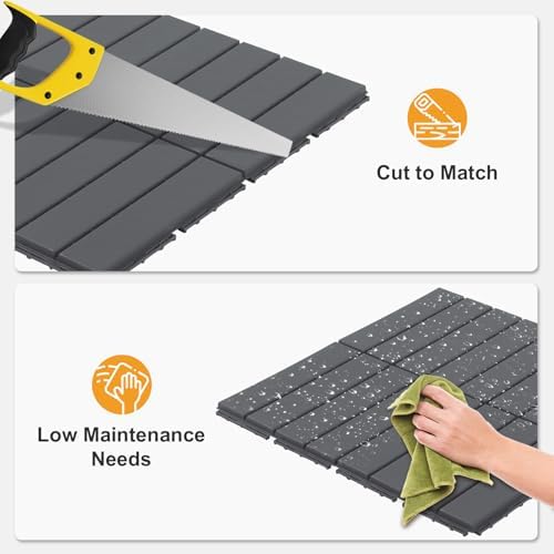27 PCS Interlocking Deck Tiles, 12x12 PE Plastic Patio Flooring, Outdoor & - Image 4