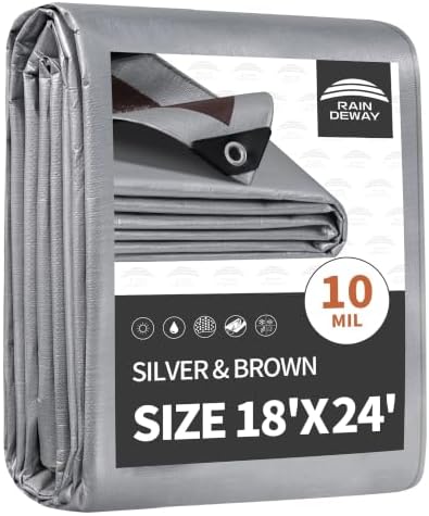 RAINDEWAY 18x24 Feet Tarps Heavy Duty Waterproof, 10Mil Multipurpose Tarp by RAINDEWAY
