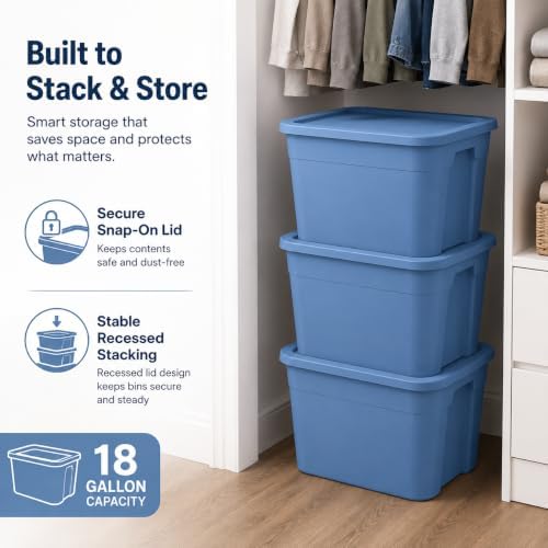 18 Gal Storage Bin with Snap-On Lid, Stackable Plastic Tote - Image 5