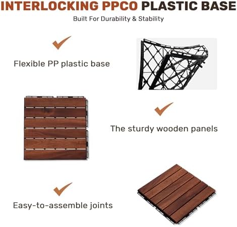 Acacia Wood Interlocking Deck Tiles 30 Pcs, Waterproof and Easy Installation - Image 3