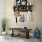 Pomona Solid Wood Entryway Bench and Coat Rack Set, Rustic Brown, 48 Inch - Image 4