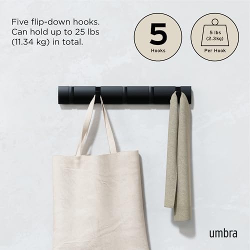 Umbra Flip Coat Rack, Wall Mounted 5-Hook Space Saving - Image 5