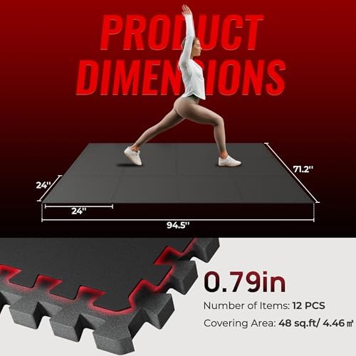 SUPERJARE 0.79'' Extra-Thick 12 Pcs 48 Sq Ft Exercise Equipment Mats - Image 5