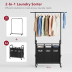Tajsoon Laundry Sorter with Hanging Bar, 3 Section Laundry Hamper - Image 3
