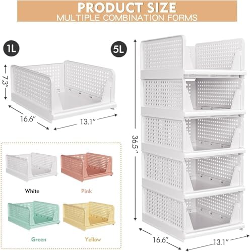 caktraie 8 Pack Stackable Closet Storage Basket - Image 5