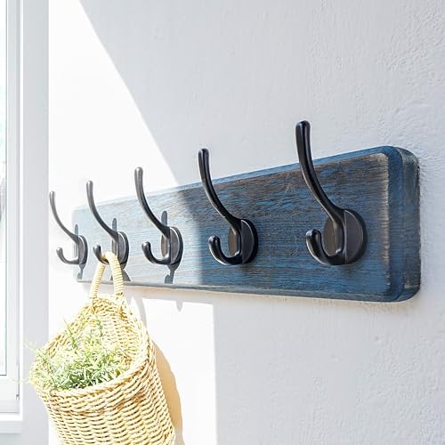 Dseap Coat Rack Wall: Patented, Heavy-Duty, 5-Double-Hooks Wooden Wall Mounted - Image 2