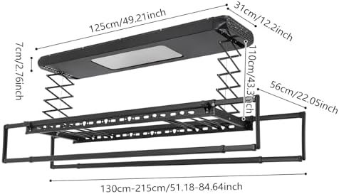 Electric Retractable Airing Rack Black, Ceiling Clothesline 77lbs Load - Image 2
