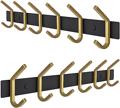 Coat Rack Wall Mount – Black and Gold Hook Rail by SAYONEYES