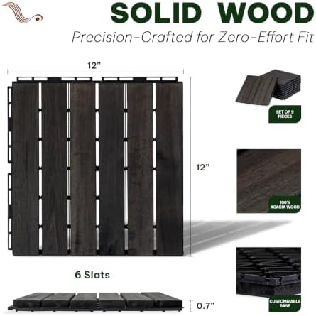 Acacia Interlocking Deck Tiles, 6 Slats, Ebony Black - Image 2