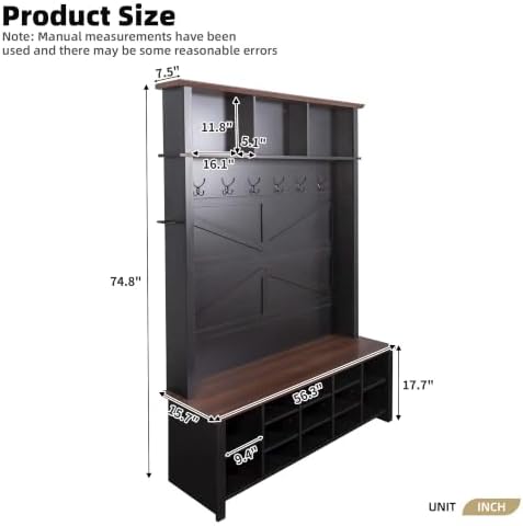 HRVEOCEI 4-in-1 Hall Tree with Storage Bench Shoe Organizer/Shelves - Image 2