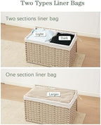 SETVSON Storage Basket with Lid 160L Wicker Baskets Storage Light Khaki - Image 7