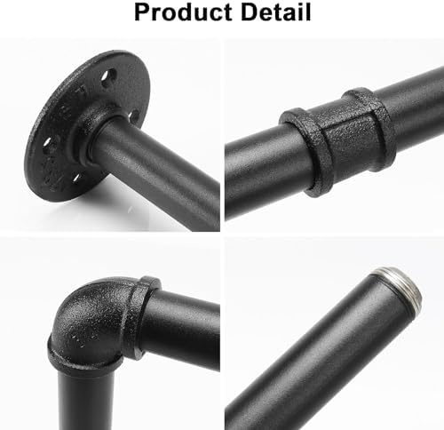 Industrial Iron Pipe Clothes Hanging Bar DIY Wall-Mounted Garment Rack Heavy - Image 4