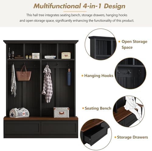 LUMISOL 4-in-1 Hall Tree with Bench and Shoe Storage - Image 4