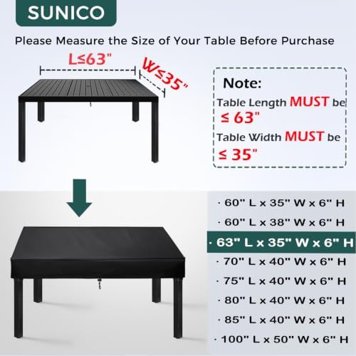 SUNICO Outdoor Table Covers Waterproof Rectangle 63x35x6in - Image 2