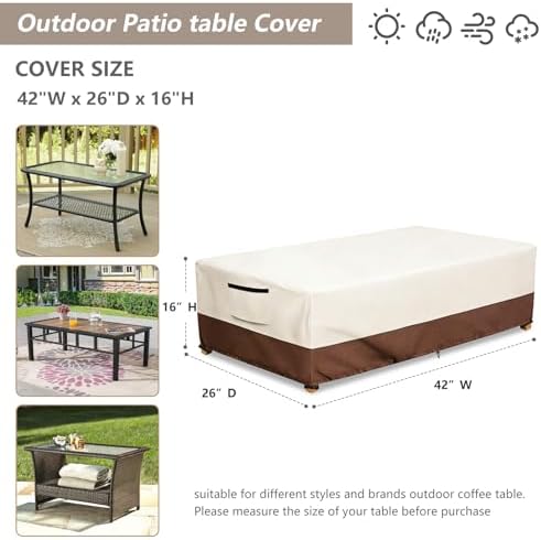 Waterproof Patio Coffee Table Cover, Rectangular Outdoor Small Side Table Cover - Image 3
