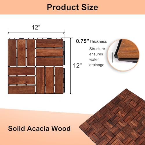 20 PCS Interlocking Deck Tiles, Solid Wood Patio Flooring Outdoor Waterproof - Image 6