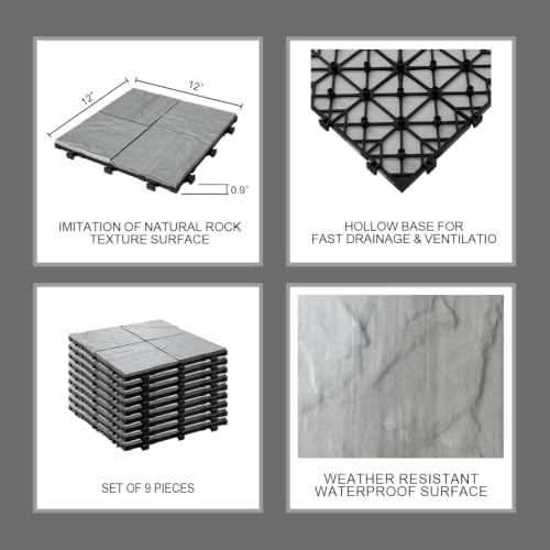 JJWOOD Stone-Look Interlocking Deck Tiles, Matte Rock Texture Outdoor Floor - Image 2