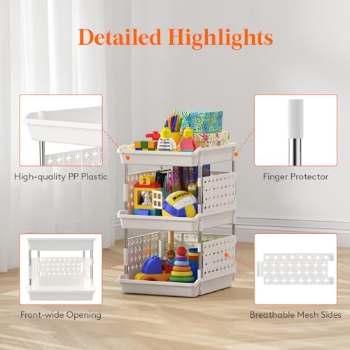 Lifewit 3 Tier Plastic Stackable Storage Baskets - Image 6