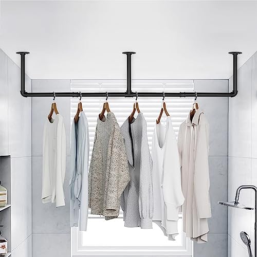 Industrial Iron Pipe Clothes Hanging Bar DIY Wall-Mounted Garment Rack Heavy - Image 7