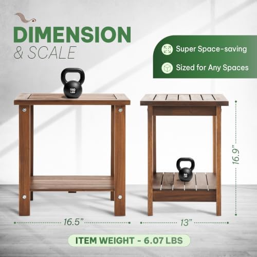 Acacia Wood Adirondack Side Table, 2-Tier Outdoor End Table - Image 3