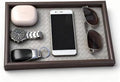 Wooden Valet Tray with Leather Base by Zosenley