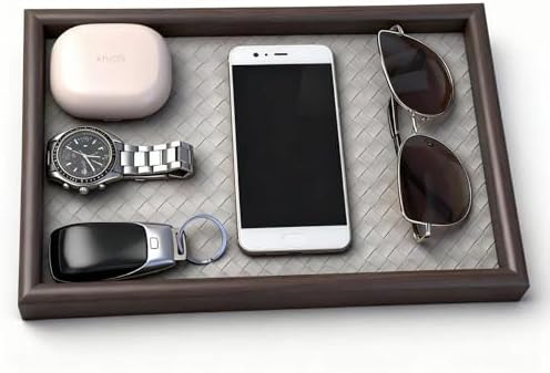 Wooden Valet Tray with Leather Base by Zosenley