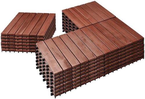 PrimeZone 27 PCS Solid Acacia Wood Interlocking Deck Tiles Outdoor by PrimeZone