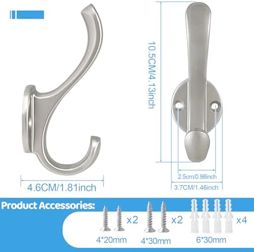 6 Pack Coat Hooks Wall Mount Heavy Duty Utility Retro Double Hooks - Image 3