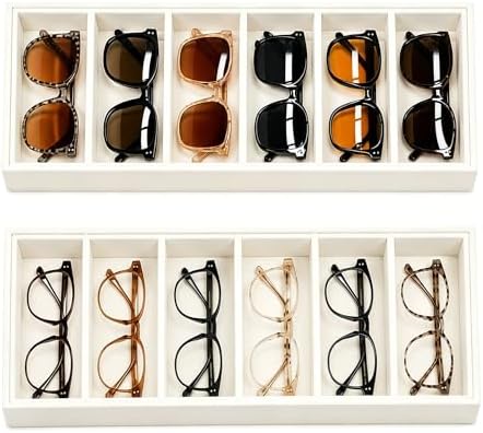 GUOER Sunglass Organizer 2 Pack 12-Slot Velvet Eyeglass Storage Trays by GUOER