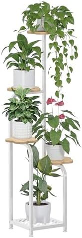 TOSKING Tall 5-Tier Wood Plant Stand Indoor, Cloud Shelves, Oak & White by TOSKINGESSENCE