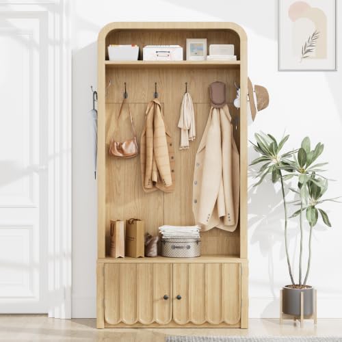Narrow Hall Tree with Bench and Shoe Storage, Arched Mudroom Bench with Storage by Unknown