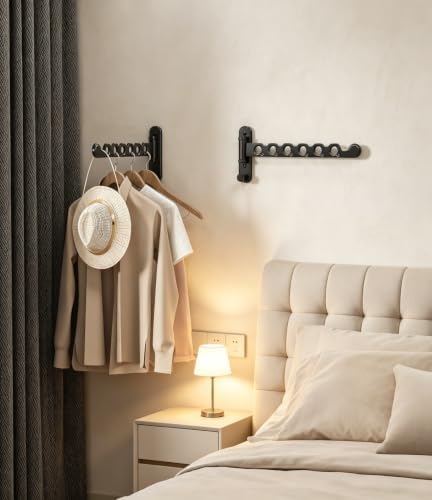 Wall Mounted Clothes Hanger Rack, Foldable Space Saving Laundry Rack - Image 5