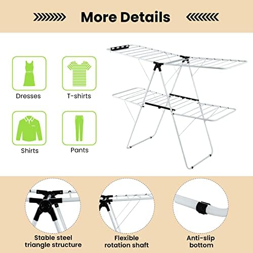 COSTWAY Clothes Drying Rack, Foldable 2 Tier Clothing Laundry Rack - Image 7
