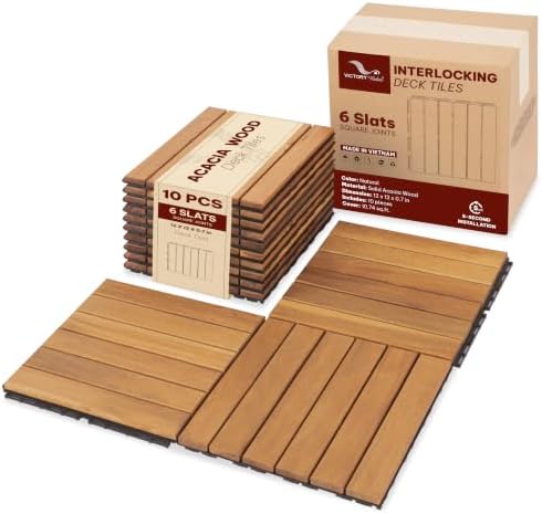 Acacia Interlocking Deck Tiles, 6 Slats, Honey Oak by VICTORYRELAX