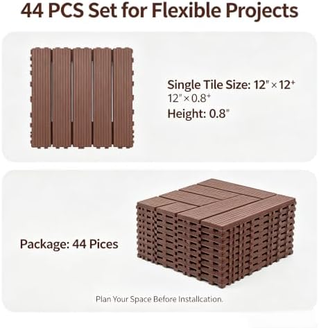 44 Pack Brown 12x12 PP Plastic Interlocking Deck Tiles, Waterproof Indoor - Image 7