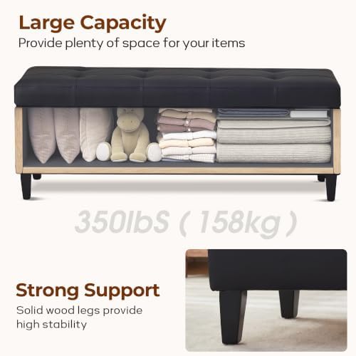 51" Storage Bench, Leather Tufted Storage Ottoman Bench - Image 4
