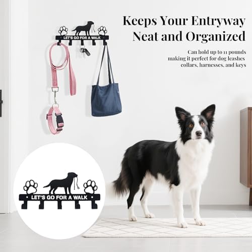 Dog Leash Holder for Wall, 5 Metal Hooks - Image 2