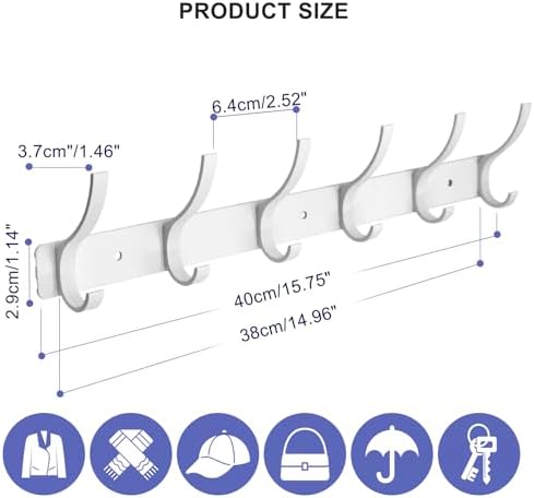 Coat Rack Wall Mounted, 6 Coat Hooks - Image 2