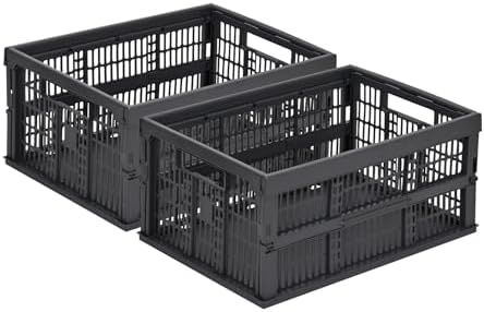 HUUSMOT 2-Pack Collapsible Plastic Storage Baskets, Dark Grey by HUUSMOT