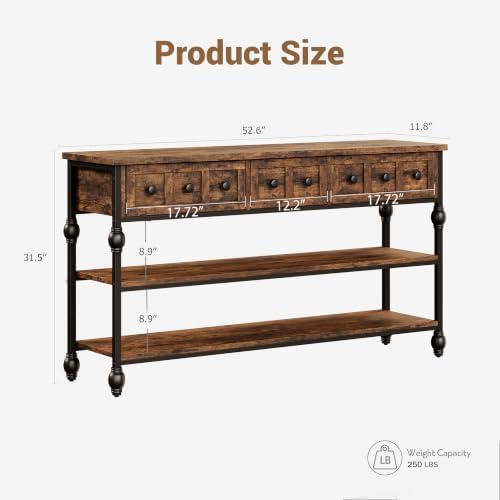 Garvee 52" Console Table with 3 Drawers, Roman Column Entryway Table, Narrow - Image 2