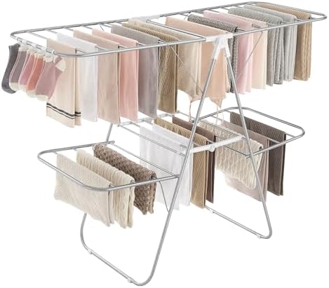 SONGMICS Clothes Drying Rack, Foldable 2-Level Stee Laundry Drying Rack by SONGMICSbySONGMICSHOME